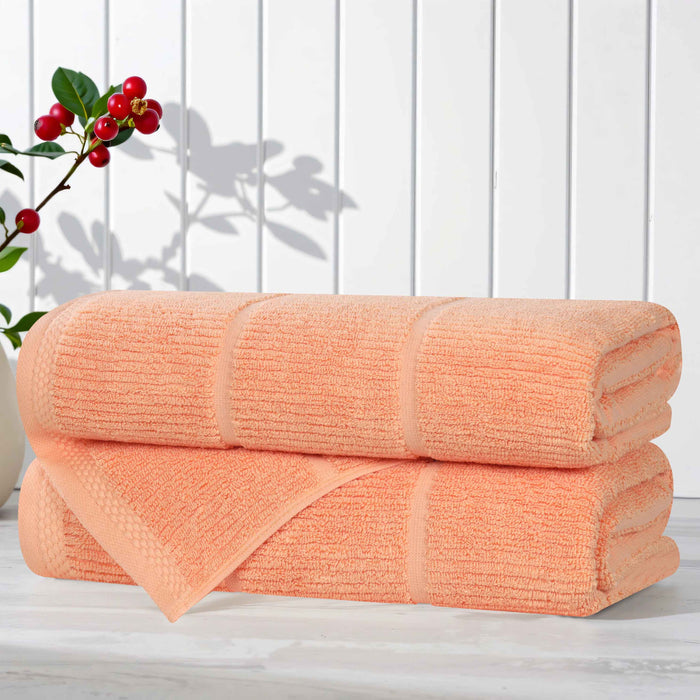 Milo Smart Twist Cotton Solid Ribbed Design Bath Towels, Set of 2