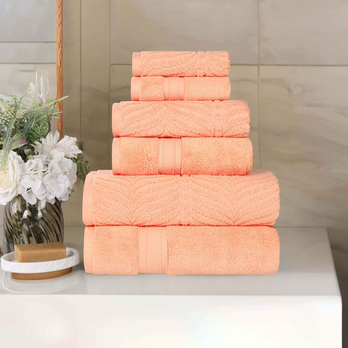 Zero Twist Cotton Solid and Jacquard Elegant Chevron 6 Piece Towel Set