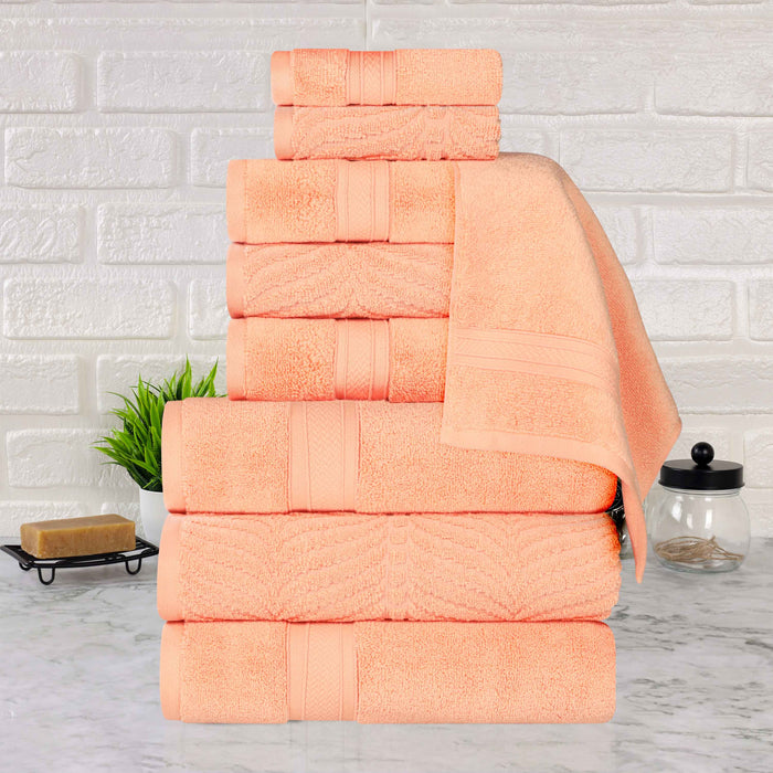 Zero Twist Cotton Solid and Jacquard Elegant Chevron 9 Piece Towel Set