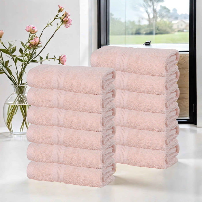 Smart Dry Zero Twist Cotton Solid Washcloth Face Towels, Set of 12