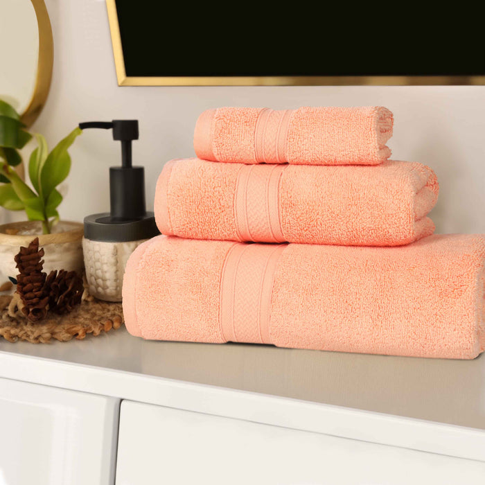 Zero Twist Cotton Elegant Soft Absorbent 3 Piece Solid Towel Set