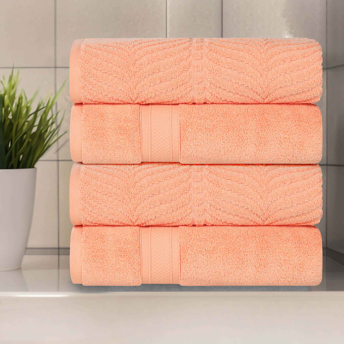 Zero Twist Cotton Solid & Jacquard Elegant Chevron Bath Towel Set of 4