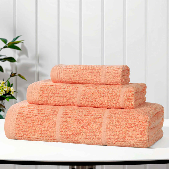 Milo Smart Twist Cotton Solid Ribbed Design 3 Piece Towel Set