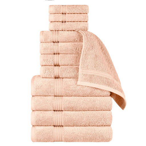 Egyptian Cotton Highly Absorbent Solid 12-Piece Ultra Soft Towel Set - Peach