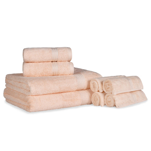 Egyptian Cotton Highly Absorbent Solid 8 Piece Ultra Soft Towel Set - Peach