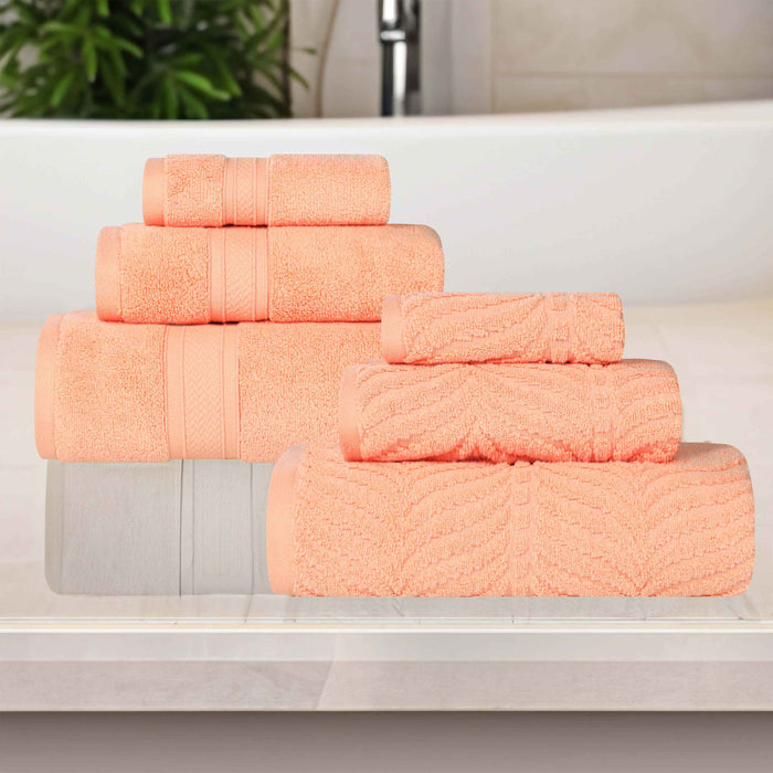 Zero Twist Cotton Solid and Jacquard Elegant Chevron 6 Piece Towel Set