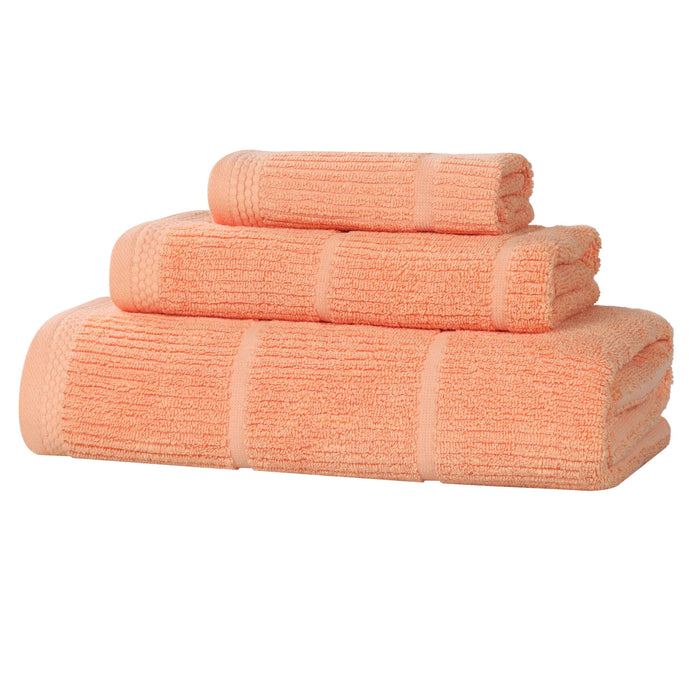 Milo Smart Twist Cotton Solid Ribbed Design 3 Piece Towel Set