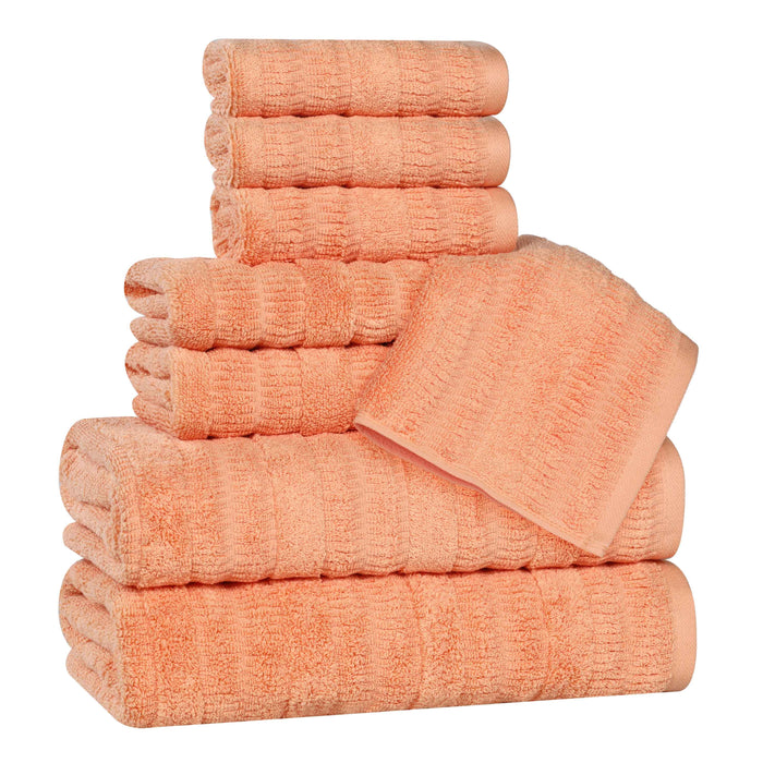 Mika Smart Twist Cotton Solid Vertical Ribbed 8 Piece Towel Set