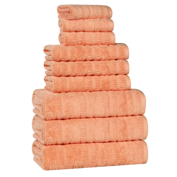 Mika Smart Twist Cotton Solid Vertical Ribbed 9 Piece Towel Set