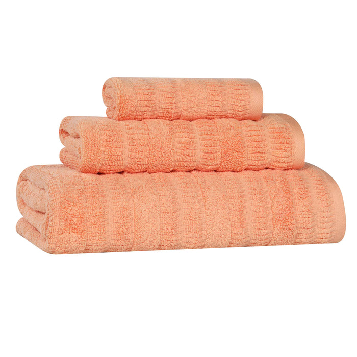 Mika Smart Twist Cotton Solid Vertical Ribbed 3 Piece Towel Set