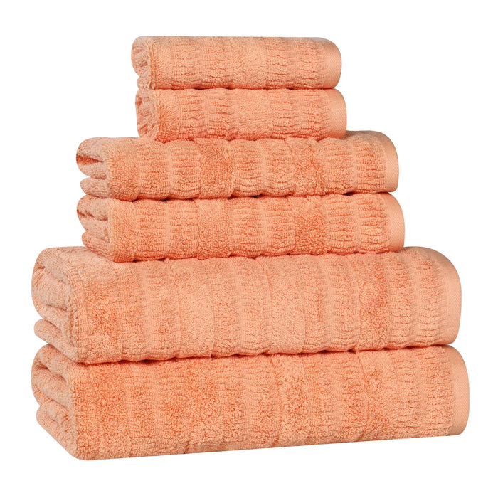 Mika Smart Twist Cotton Solid Vertical Ribbed 6 Piece Towel Set