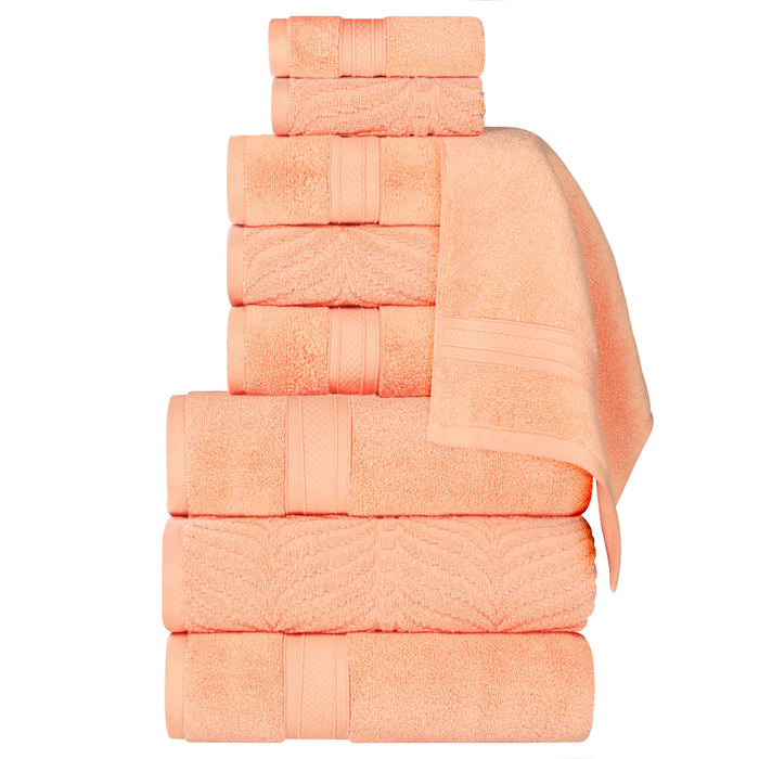 Zero Twist Cotton Solid and Jacquard Elegant Chevron 9 Piece Towel Set