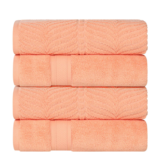 Zero Twist Cotton Solid & Jacquard Elegant Chevron Bath Towel Set of 4