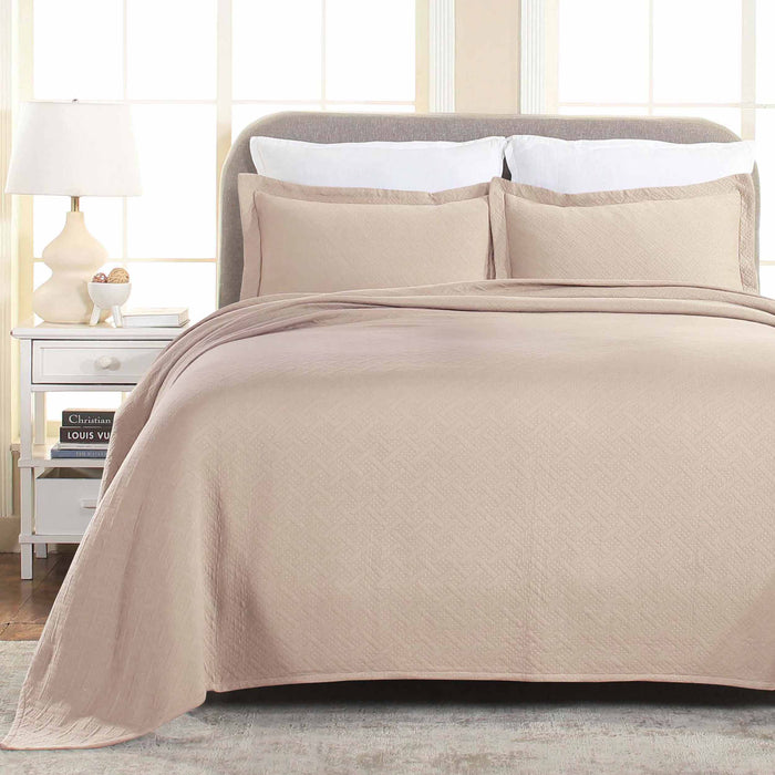 Basket Weave Matelasse Cotton Bedspread Set - Peach