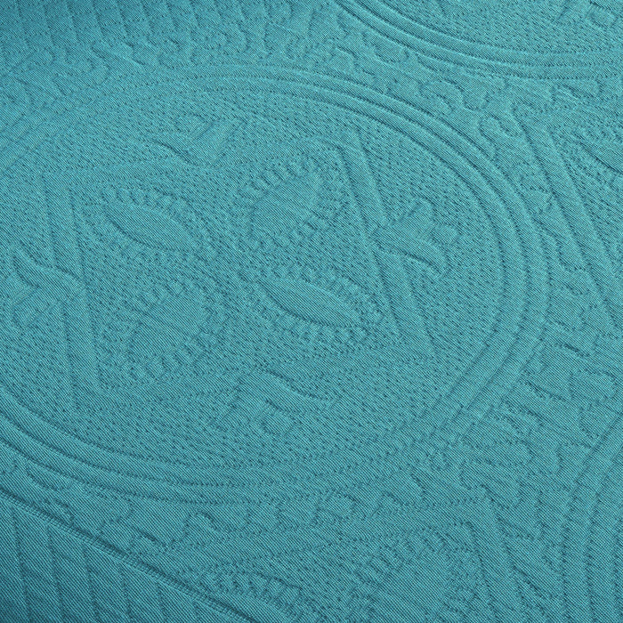 Celtic Circle Jacquard Matelasse Cotton Bedspread Set - Peacock Blue