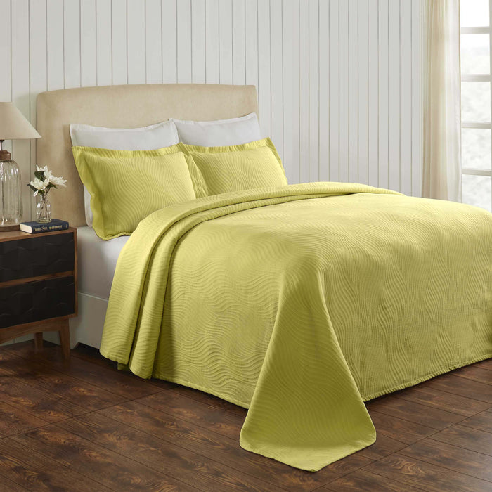 Cascade Cotton Jacquard Matelassé 3-Piece Bedspread Set - Pear