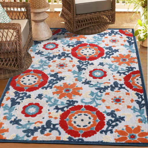 Petunia Floral Scroll Vintage Indoor Outdoor Area Rug - Multicolor