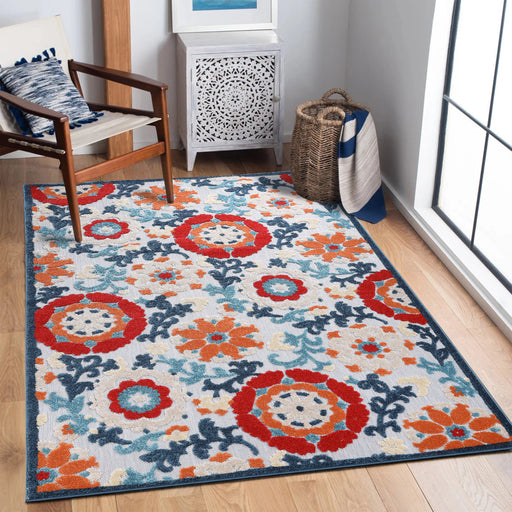 Petunia Floral Scroll Vintage Indoor Outdoor Area Rug - Multicolor