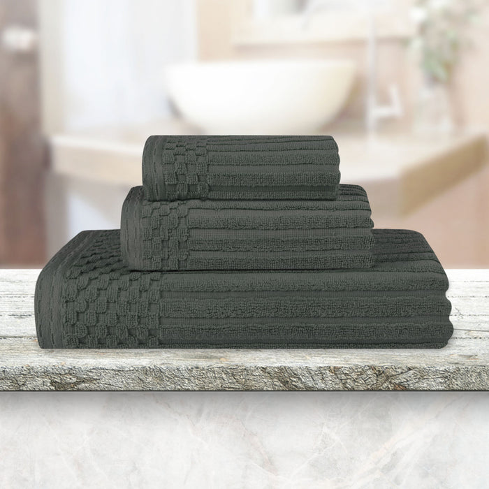 Soho Ribbed Textured Cotton Ultra-Absorbent 3-Piece Assorted Towel Set - Pine