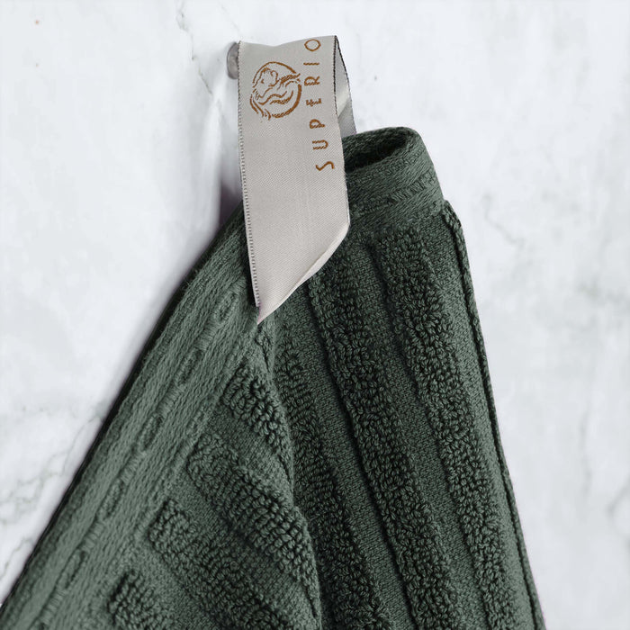 Soho Ribbed Textured Cotton Ultra-Absorbent Bath Towel Set of 4 - Pine