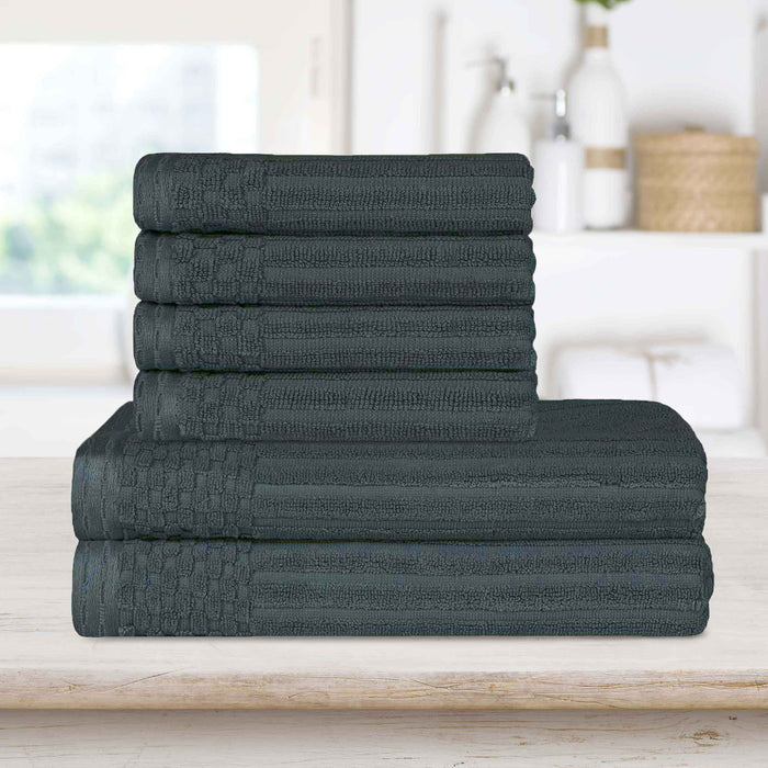 Soho Ribbed Textured Cotton Absorbent Hand and Bath Towel Set - Pine