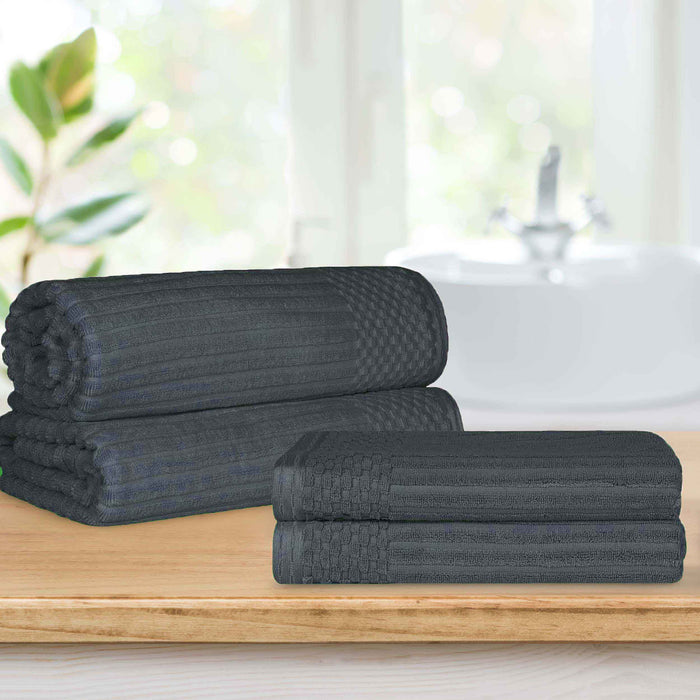 Soho Ribbed Textured Cotton Ultra-Absorbent Bath Sheet / Bath Towel Set - Pine