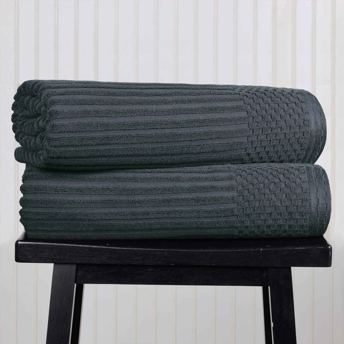 Cotton Ribbed Textured Super Absorbent 2 Piece Bath Sheet Towel Set - Pine