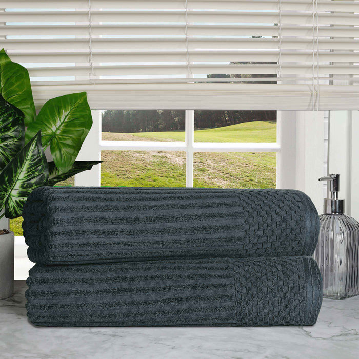 Cotton Ribbed Textured Super Absorbent 2 Piece Bath Sheet Towel Set - Pine