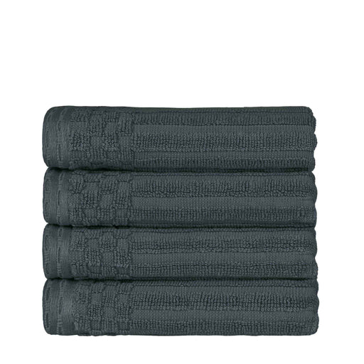 Cotton Ribbed Textured Highly Absorbent 4 Piece Hand Towel Set - Pine