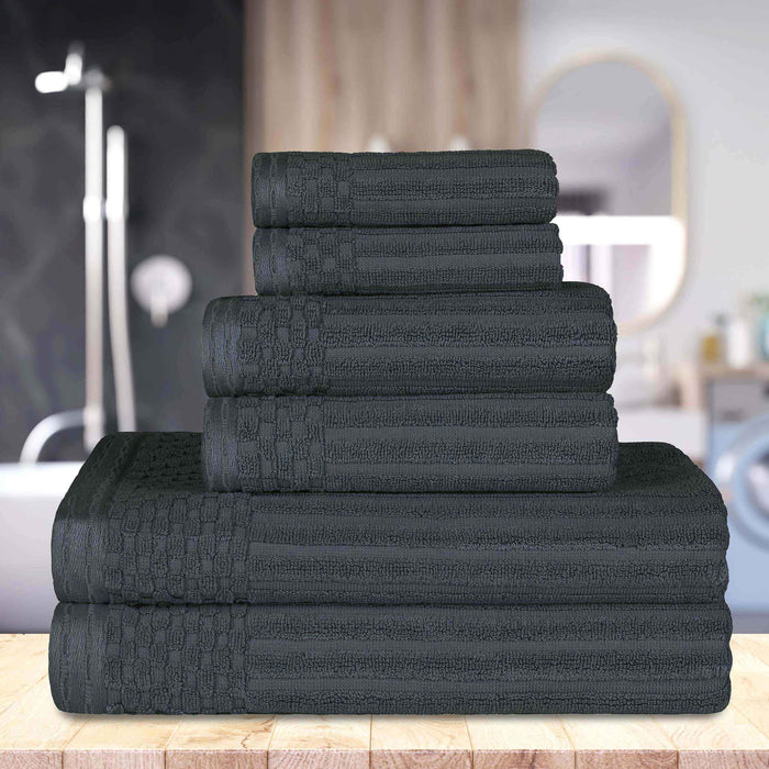 Cotton Ribbed Textured Medium Weight 6 Piece Towel Set - Pine