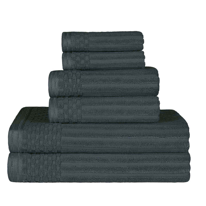 Cotton Ribbed Textured Medium Weight 6 Piece Towel Set - Pine