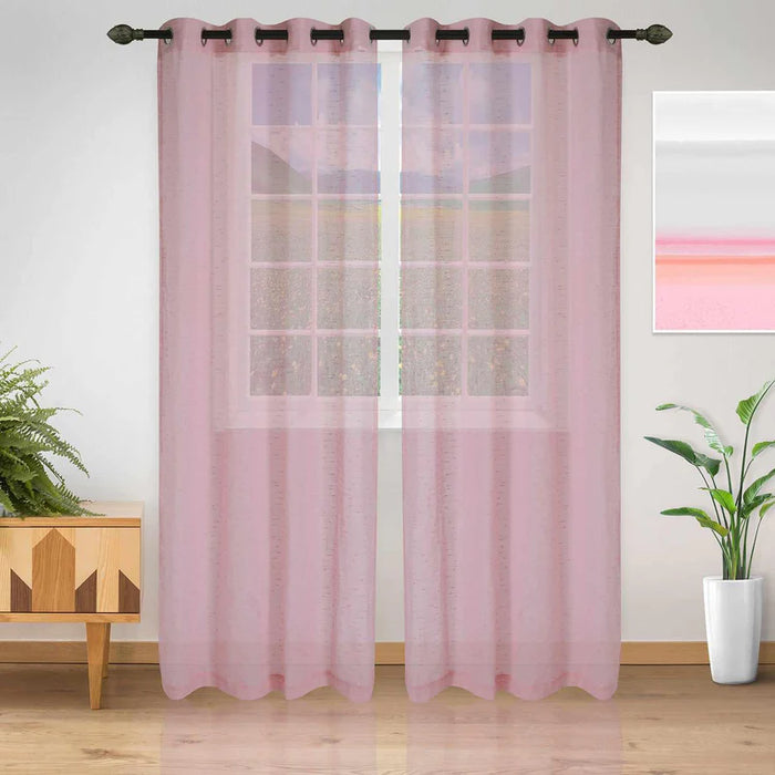 Meteorite Textured Striped Sheer Curtain Panel Set Of 2 - Pink