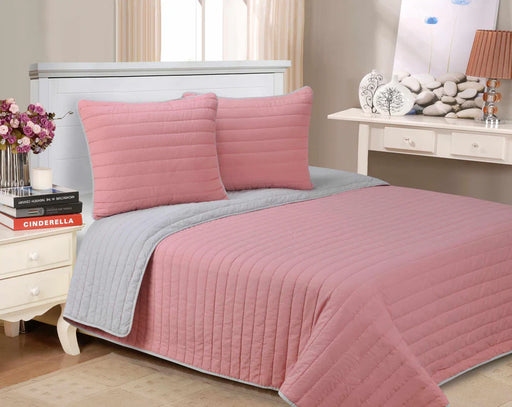 Brandon Solid Cotton Reversible Breathable Quilt Set - Pink