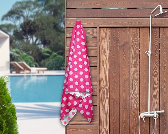 Polka Dot Cotton Oversized 2 Piece Beach Towel Set - Pink