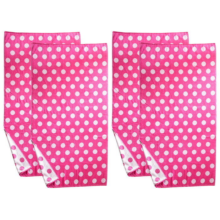 Polka Dot Cotton Oversized 4 Piece Beach Towel Set - Pink