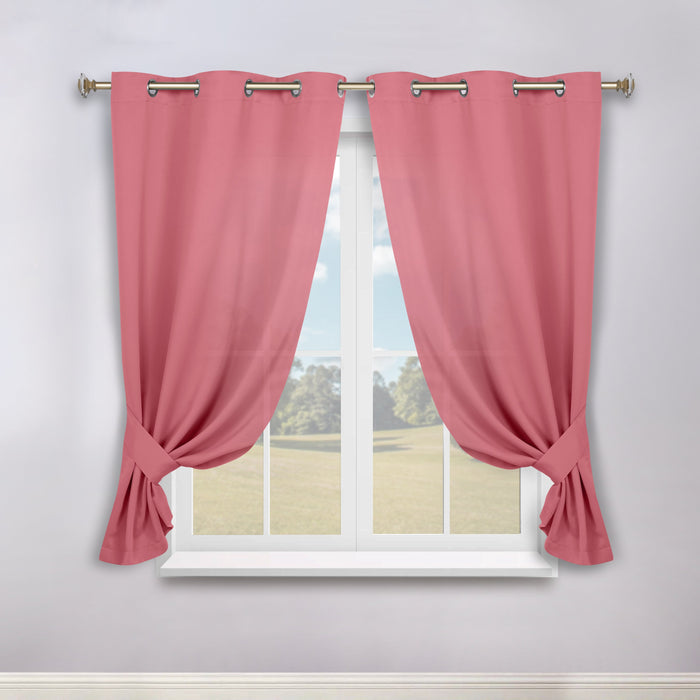 Solid Machine Washable Room Darkening Blackout Curtains, Set of 2 - Pink