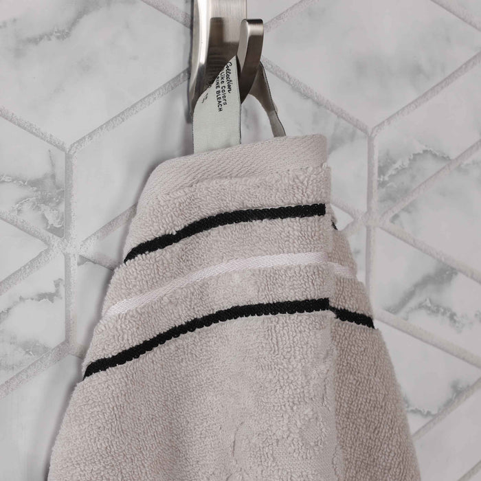 Sadie Zero Twist Cotton Solid Jacquard Floral Face Towel Set of 12 - Platinum