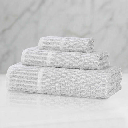 Juno Cotton Blend Medium Weight Checkered Border 3 Piece Towel Set - Blue Nile Mills