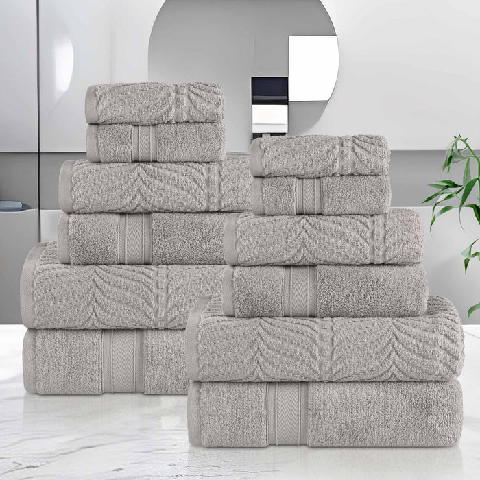 Zero Twist Cotton Solid & Jacquard Elegant Chevron 12 Piece Towel Set