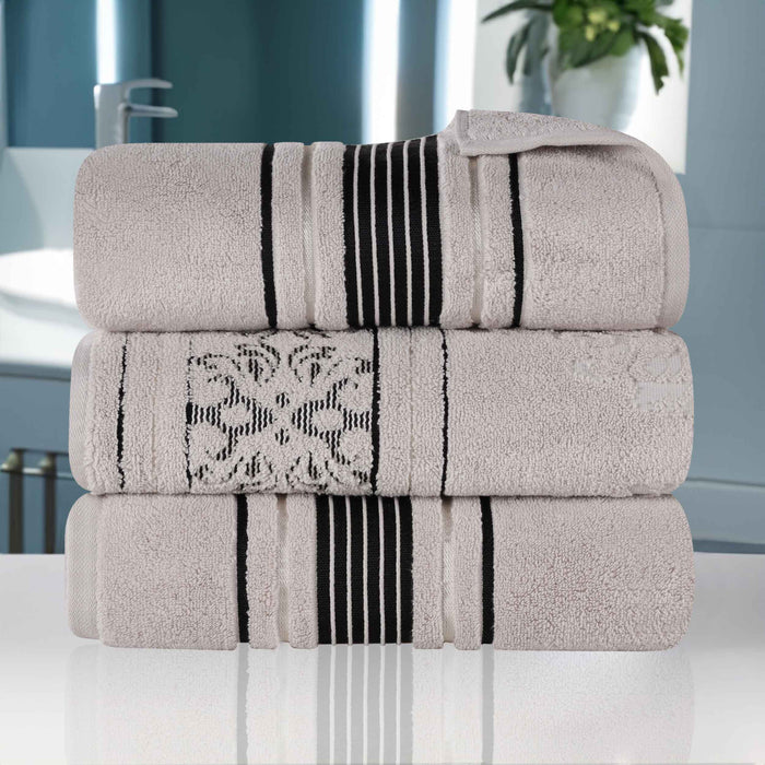 Sadie Zero Twist Cotton Solid Jacquard Floral Bath Towel Set of 4 - Platinum
