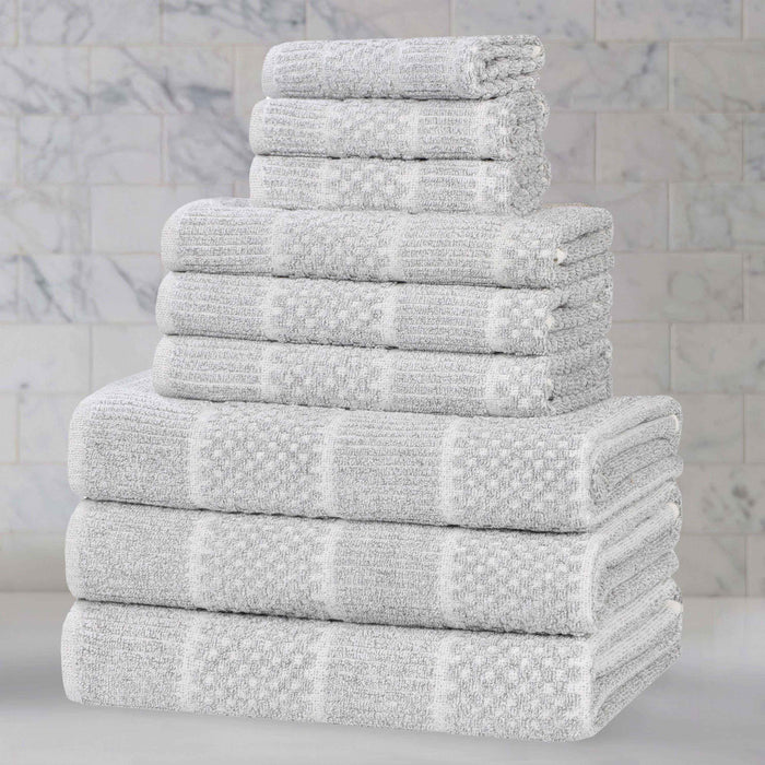 Naples Cotton Blend Medium Weight Checkered & Ribbed 9 Piece Towel Set