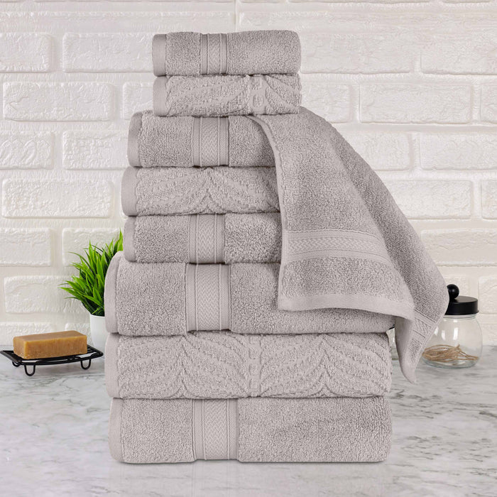 Zero Twist Cotton Solid and Jacquard Elegant Chevron 9 Piece Towel Set