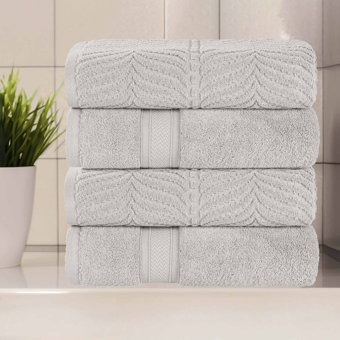 Zero Twist Cotton Solid & Jacquard Elegant Chevron Bath Towel Set of 4