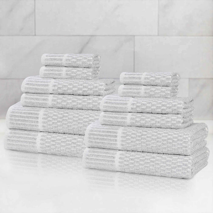 Juno Cotton Blend Medium Weight Checkered Border 12 Piece Towel Set