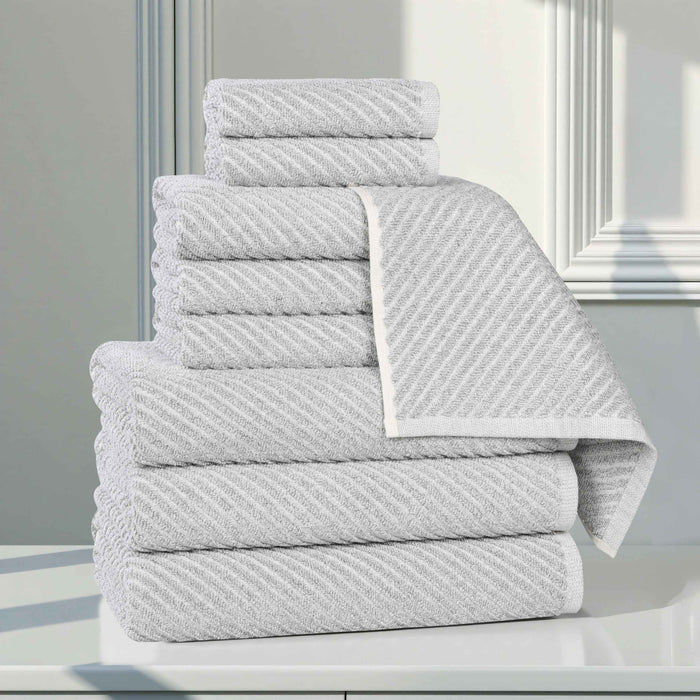 Amelia Cotton Blend Medium Weight Diagonal Stripes 9 Piece Towel Set