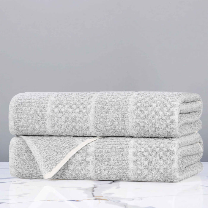 Naples Cotton Blend Checkered and Ribbed Bath Towels, Set of 2