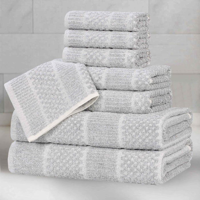 Naples Cotton Blend Medium Weight Checkered & Ribbed 8 Piece Towel Set