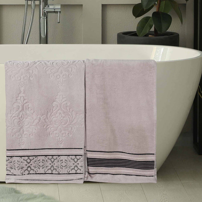 Sadie Zero Twist Cotton Solid Jacquard Floral Bath Sheet Set of 2 - Platinum