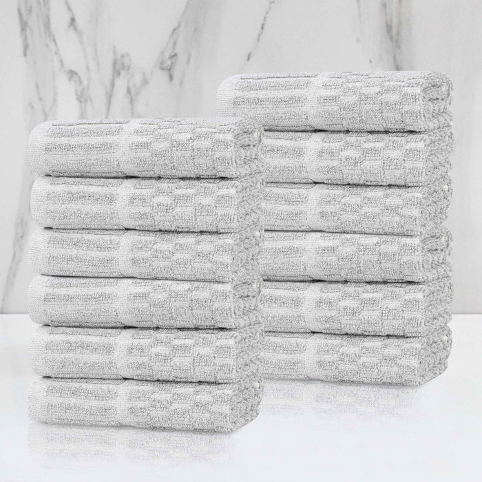 Juno Cotton Blend Medium Weight Checkered Border Face Towel Set of 12