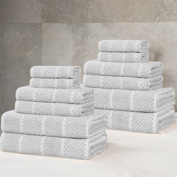 Naples Cotton Blend Medium Weight Checkered Ribbed 12 Piece Towel Set